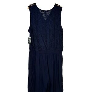 INC Int'l Concepts Jumpsuit Deep Twilight Blue Womens 3X Lace Bodice Pockets NEW